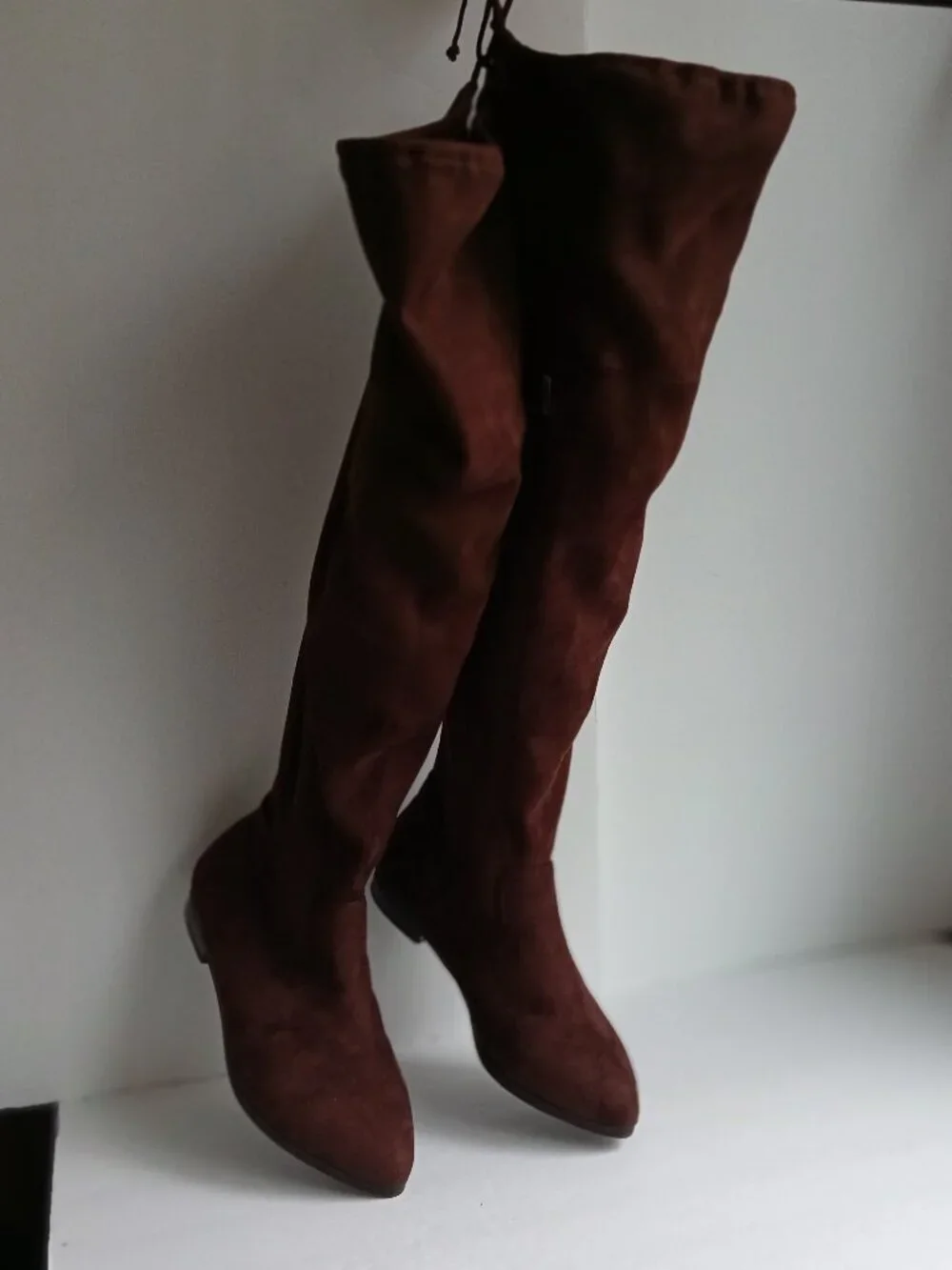 Brown Suede Wide Calf Flat Over the Knee Boot Side Zip TieTop NWOB Sz8.5 WW